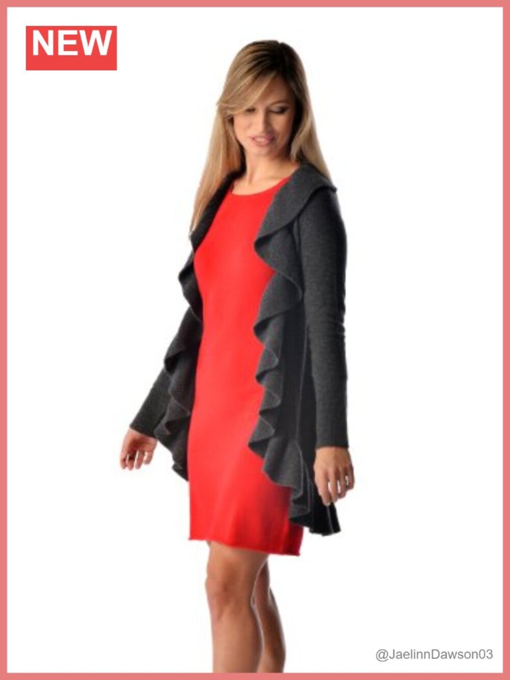 100% Pure Cashmere Ruffled Open Front Long Sleeve Cardigan Sweater